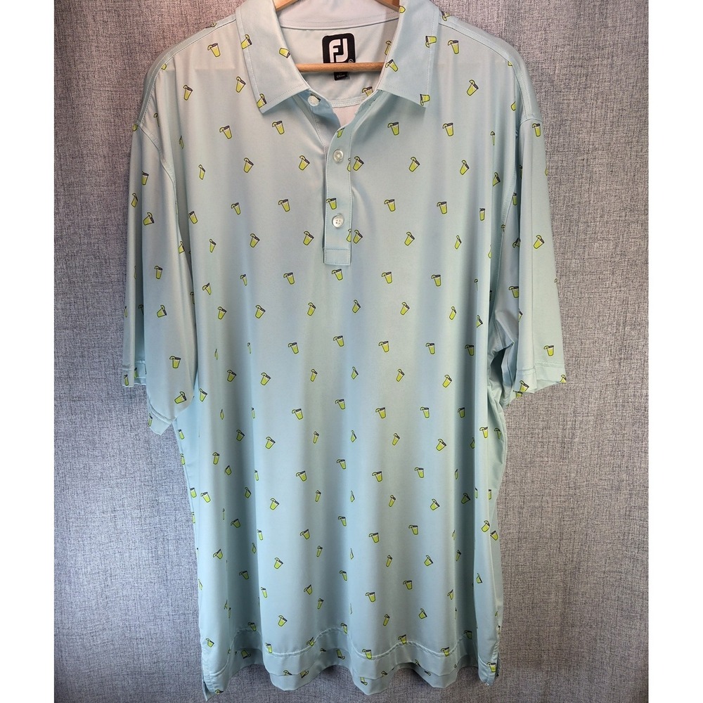 FootJoy Cocktails Polo Shirt Short Sleeve Men's 2X Aqua Mojitos Golf Athleisure